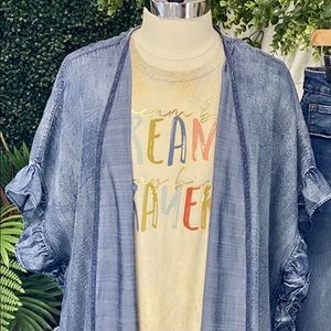 Easel Loose Denim Ruffled Kimono Brand Nee with tags